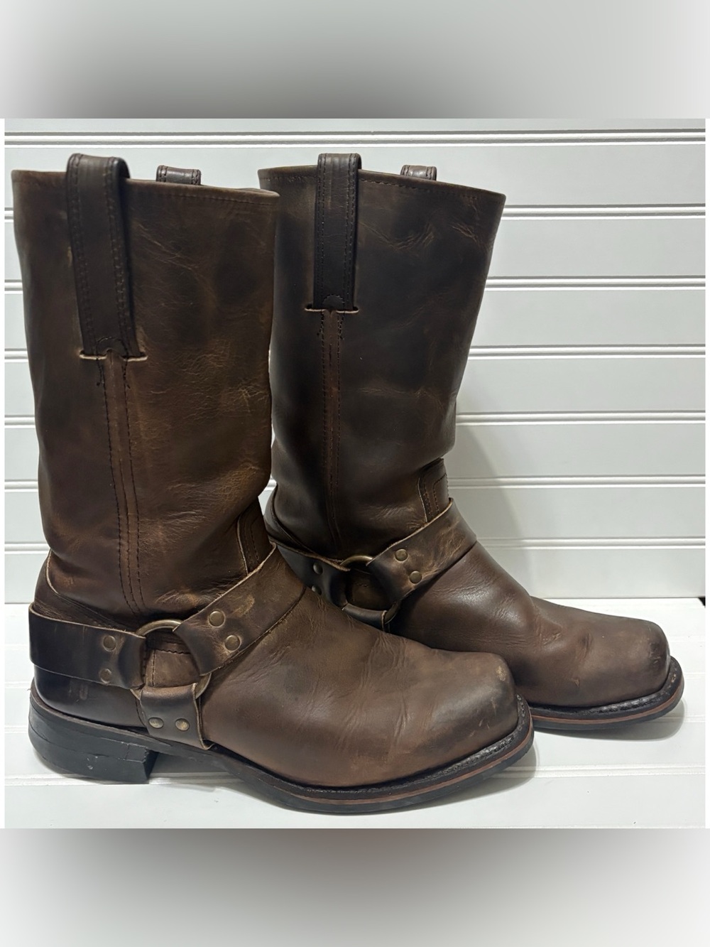 FRYE Vintage 90's Brown Distressed 12R Harness 700 Biker Boots Mens Size 9.5